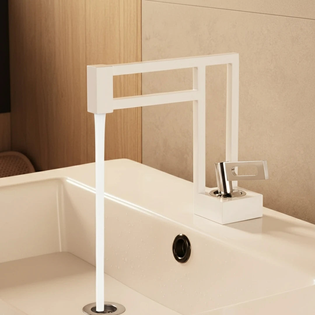Robinet moderne géométrique salle de bain lavabo - Blanc - Laiton