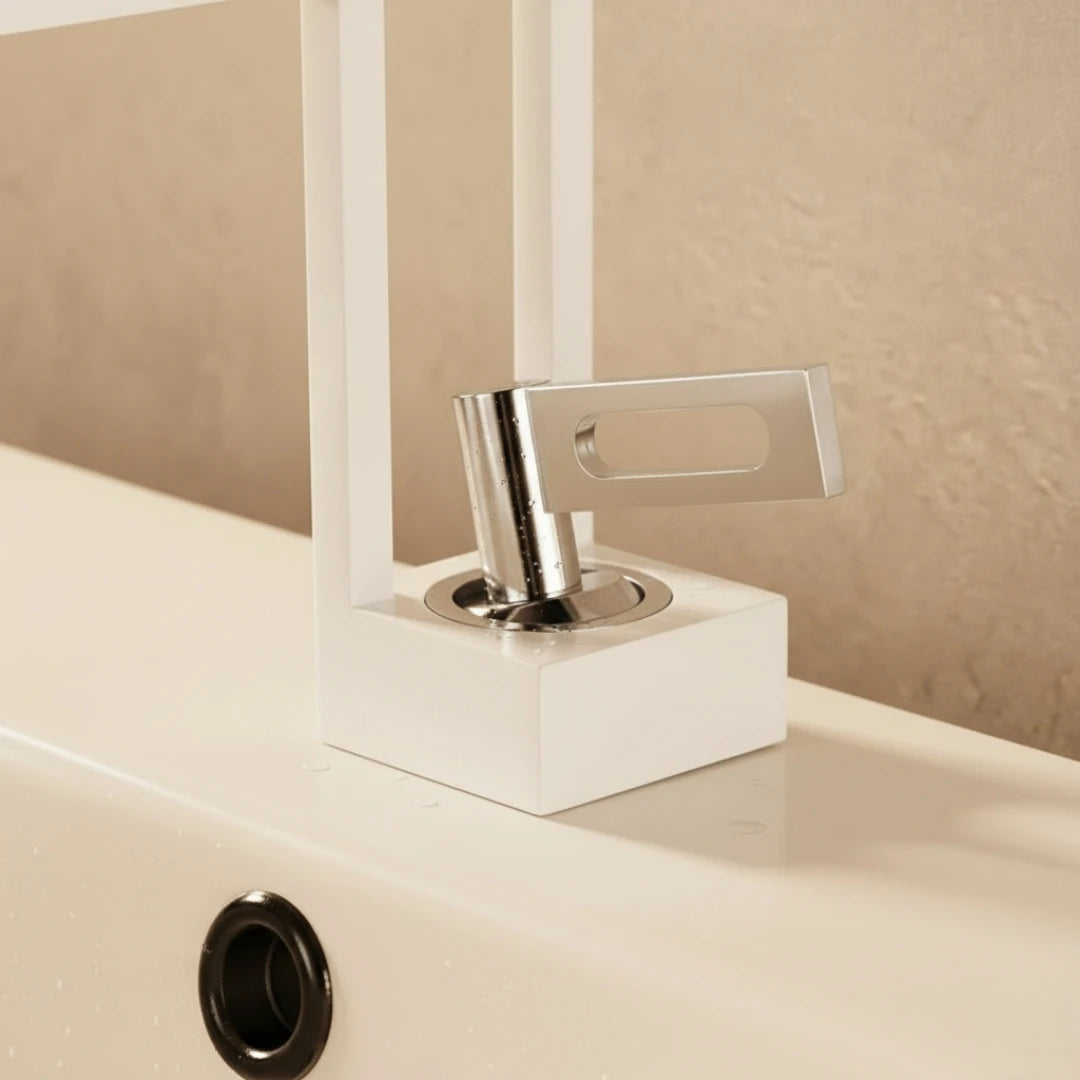 Robinet moderne géométrique salle de bain lavabo - Blanc - Laiton