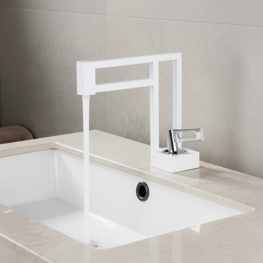 Robinet moderne géométrique salle de bain lavabo - Blanc - Laiton