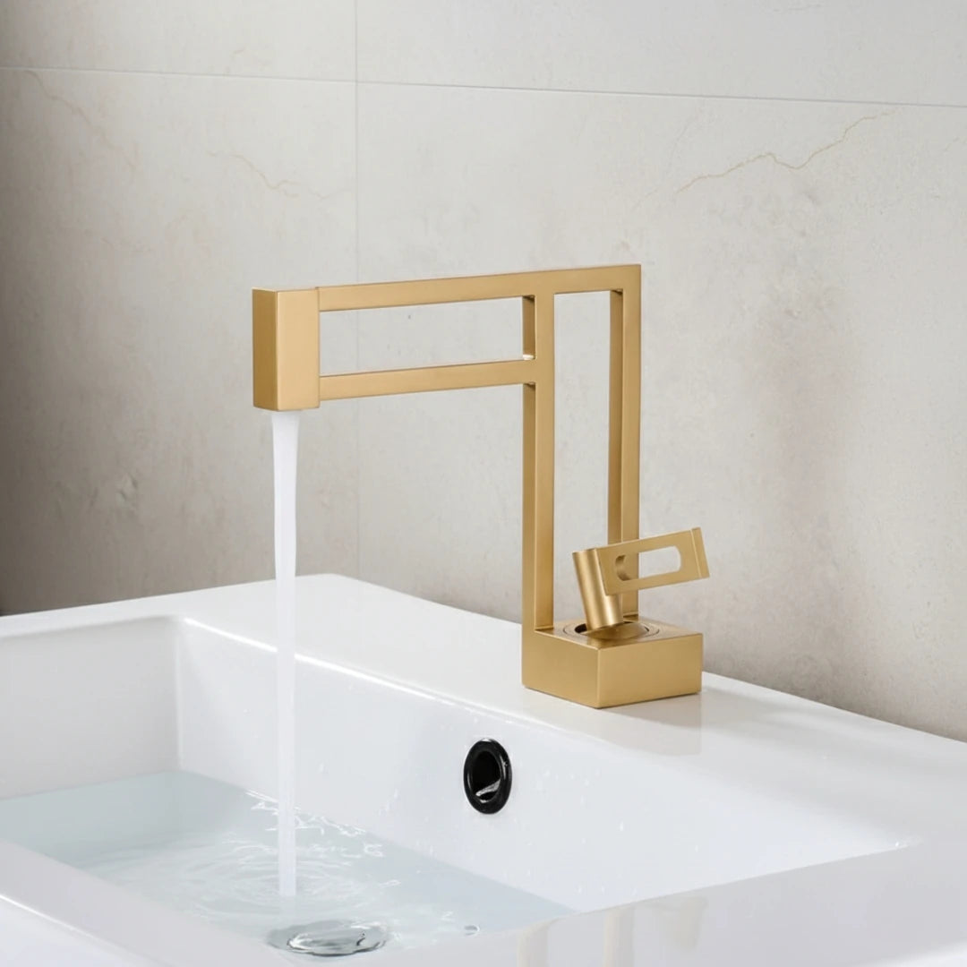 Robinet moderne géométrique salle de bain lavabo - Doré - Laiton