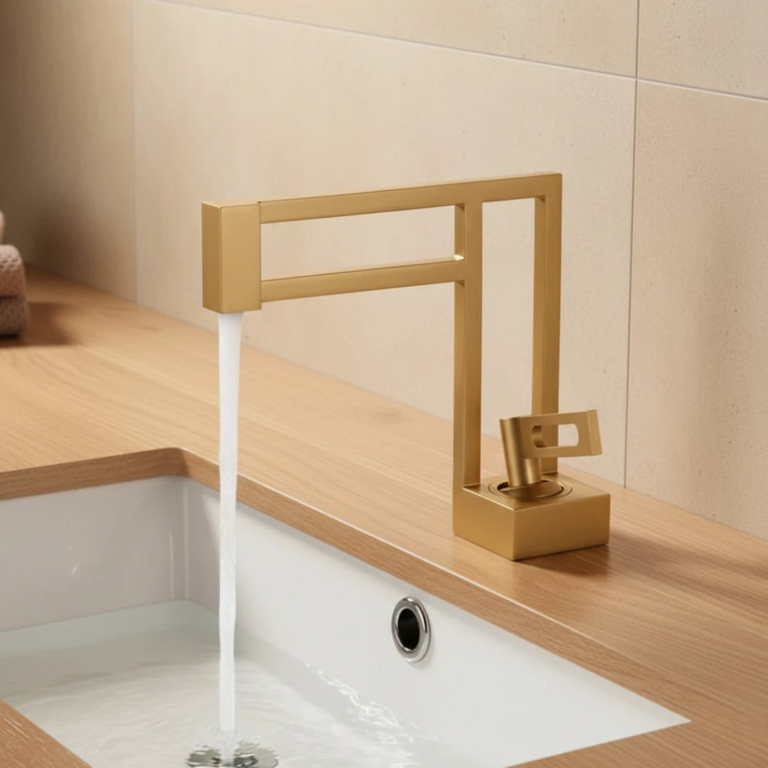 Robinet moderne géométrique salle de bain lavabo - Doré - Laiton