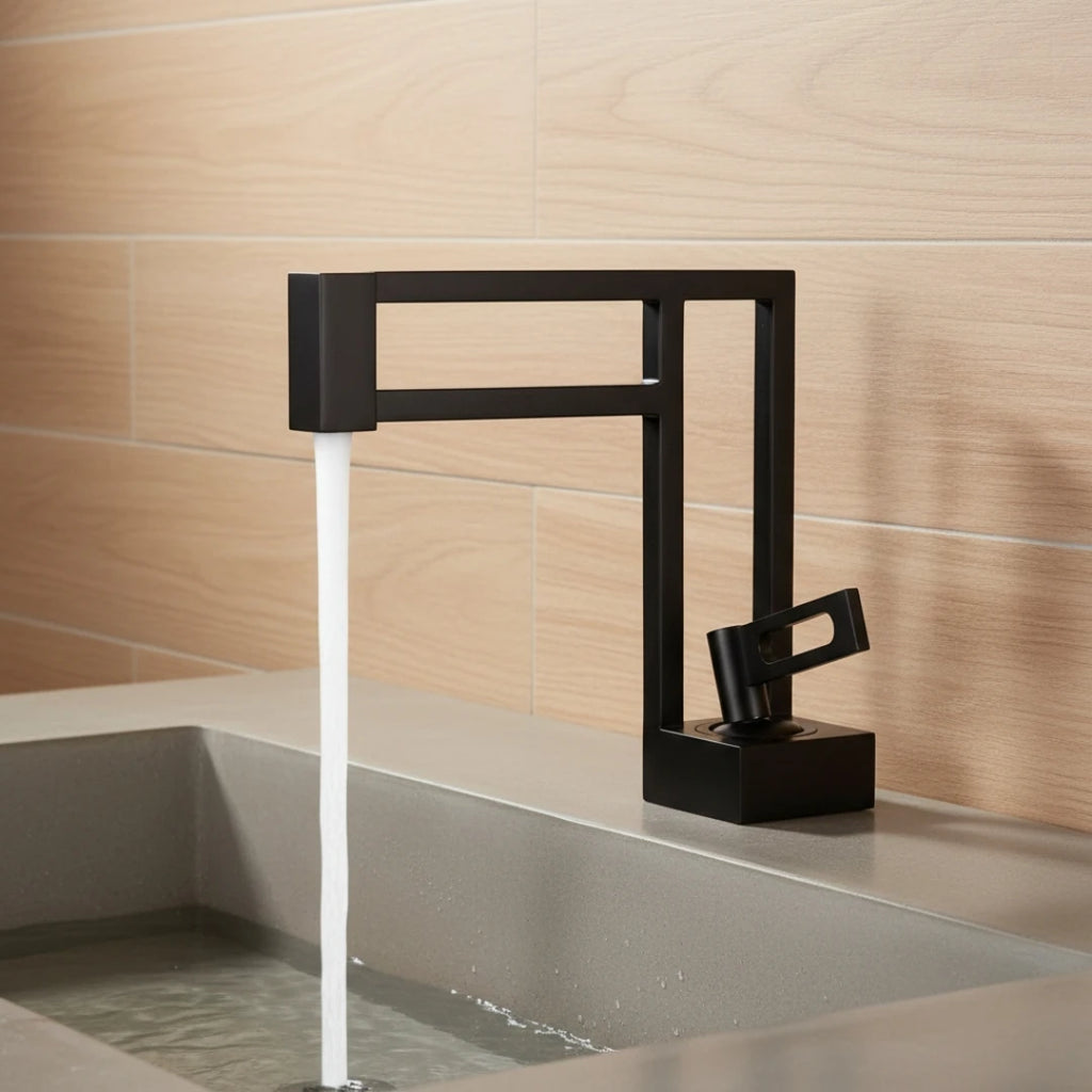 Robinet moderne géométrique salle de bain lavabo - Noir - Laiton