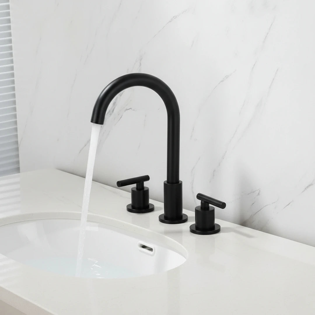 Robinet moderne poignées déportées lavabo salle de bain - Noir - Laiton