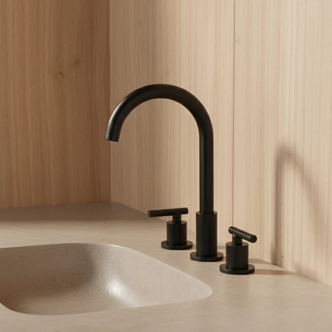 Robinet moderne poignées déportées lavabo salle de bain - Noir - Laiton