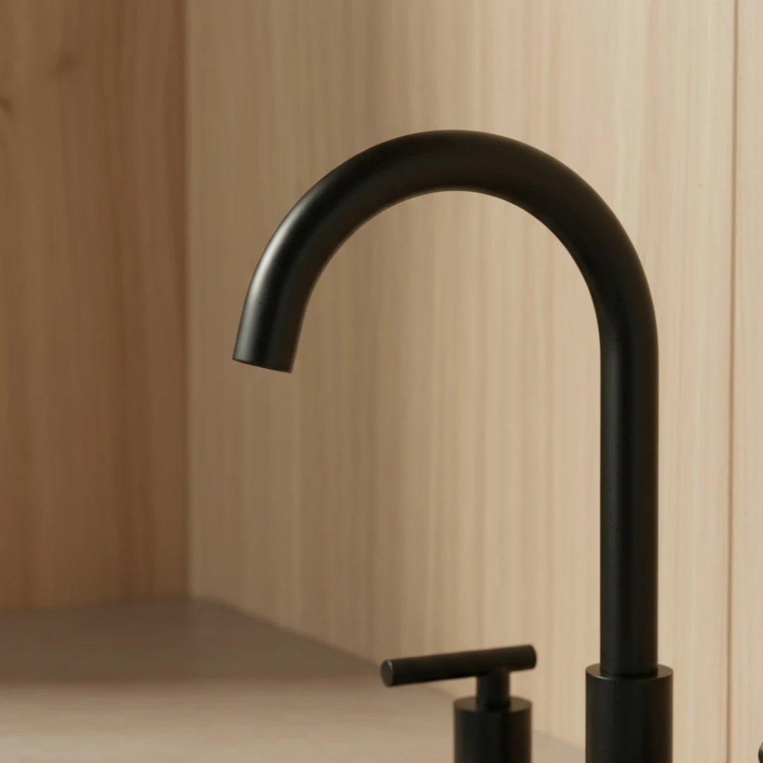 Robinet moderne poignées déportées lavabo salle de bain - Noir - Laiton
