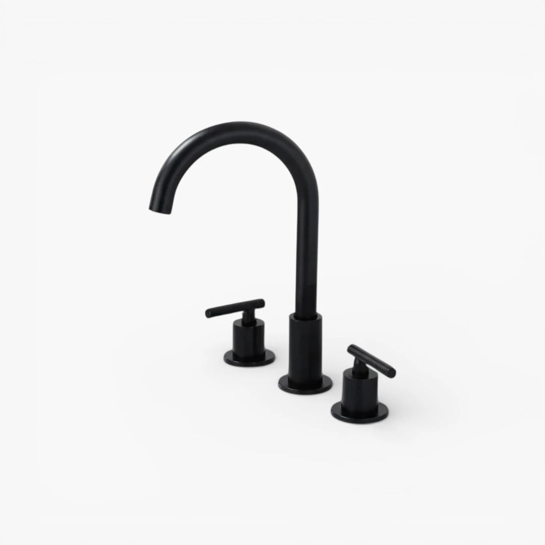 Robinet moderne poignées déportées lavabo salle de bain - Noir - Laiton