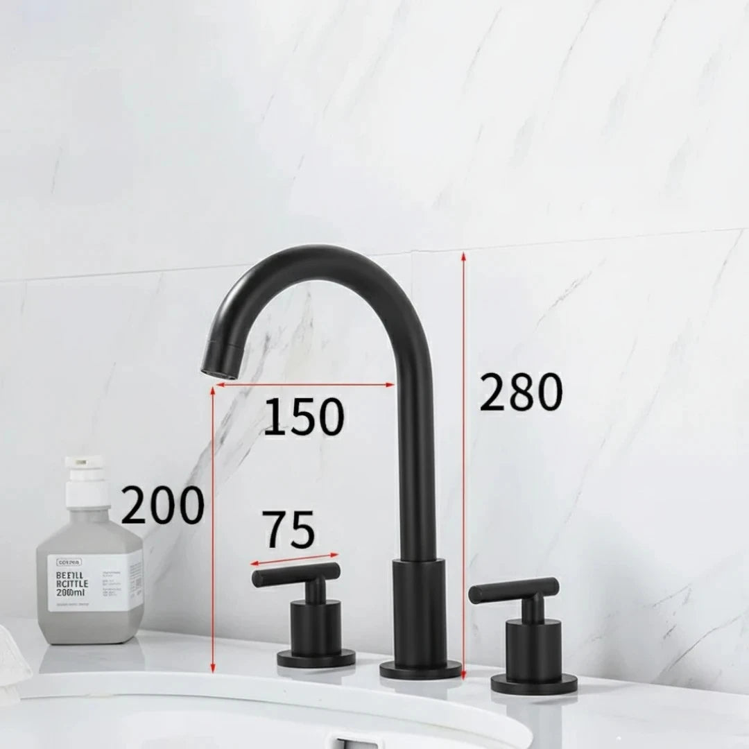 Robinet moderne poignées déportées lavabo salle de bain - Noir - Laiton
