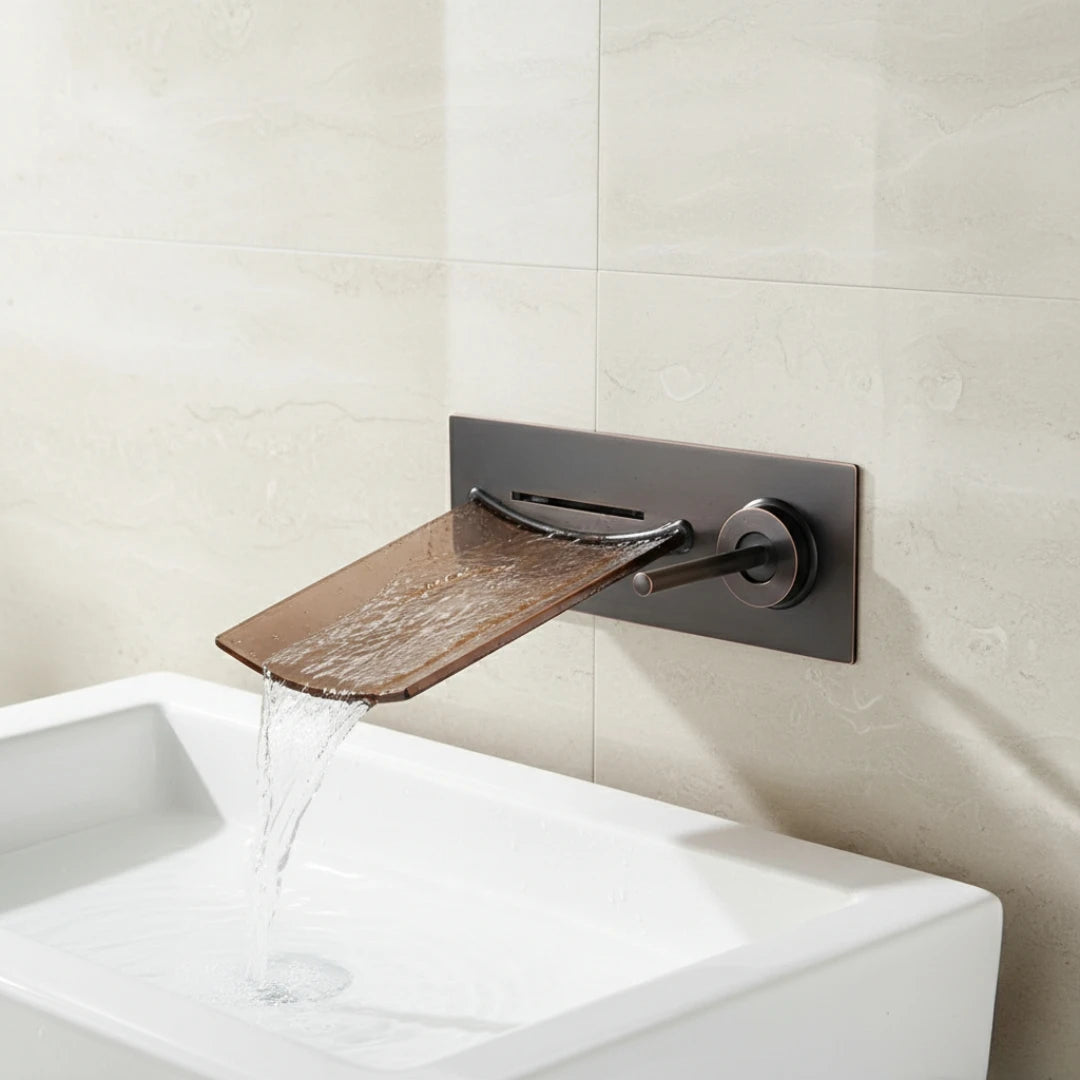 Robinet mural encastrable lavabo salle de bain fontaine - Noir - Laiton