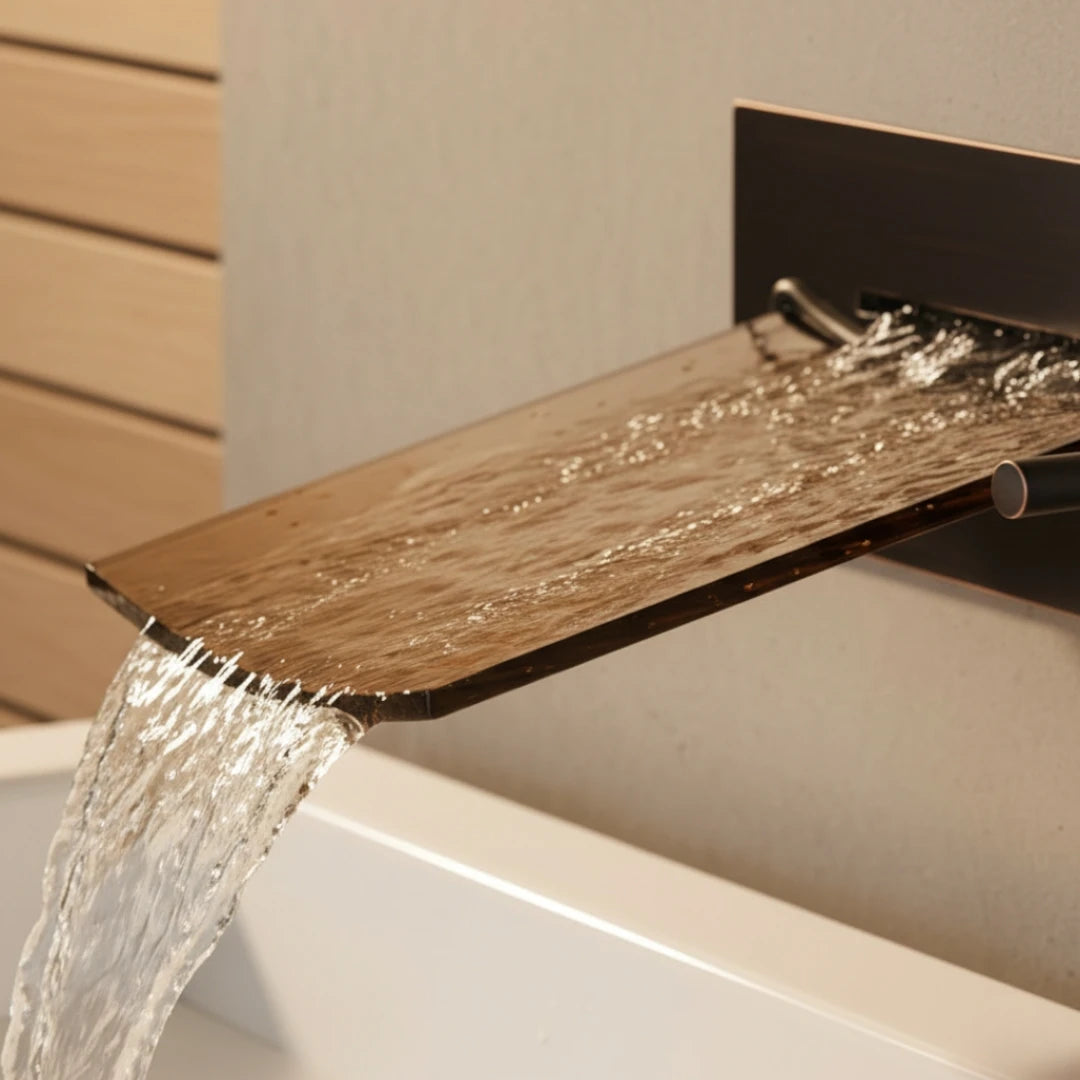Robinet mural encastrable lavabo salle de bain fontaine - Noir - Laiton