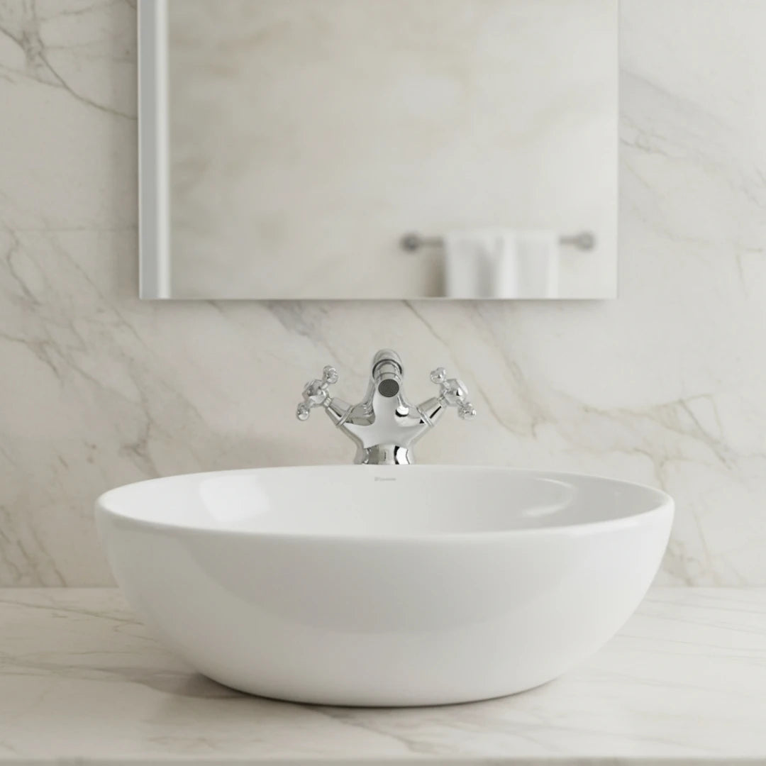 Robinet rétro lavabo deux poignées bec pivotant - Argenté - Laiton