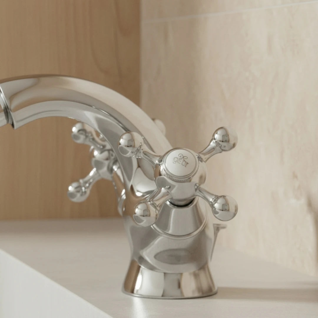 Robinet rétro lavabo deux poignées bec pivotant - Argenté - Laiton