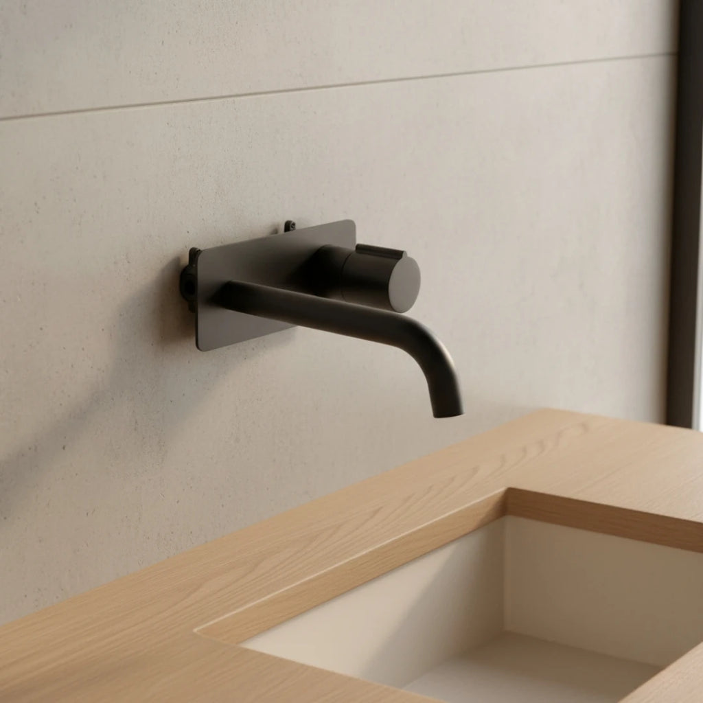 Robinet mural salle de bain encastrable mitigeur - Noir - Laiton
