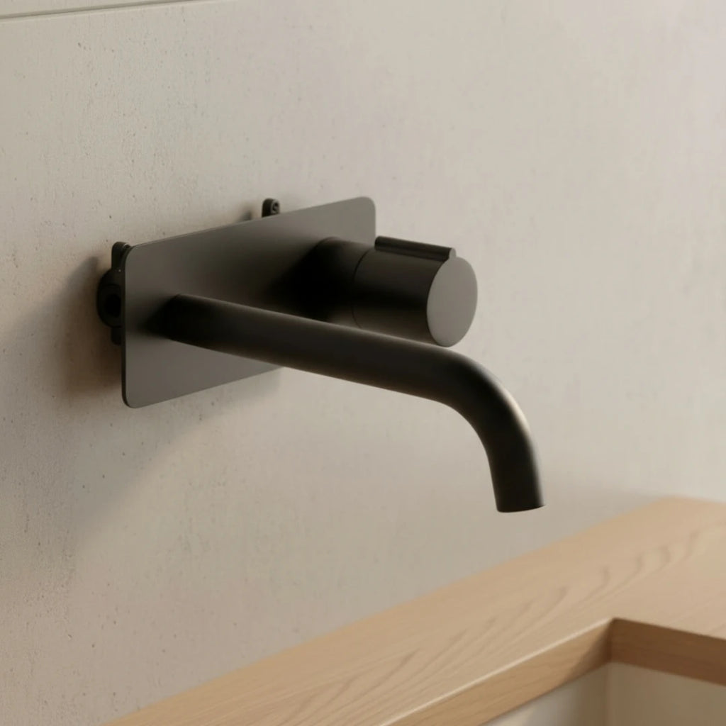 Robinet mural salle de bain encastrable mitigeur - Noir - Laiton