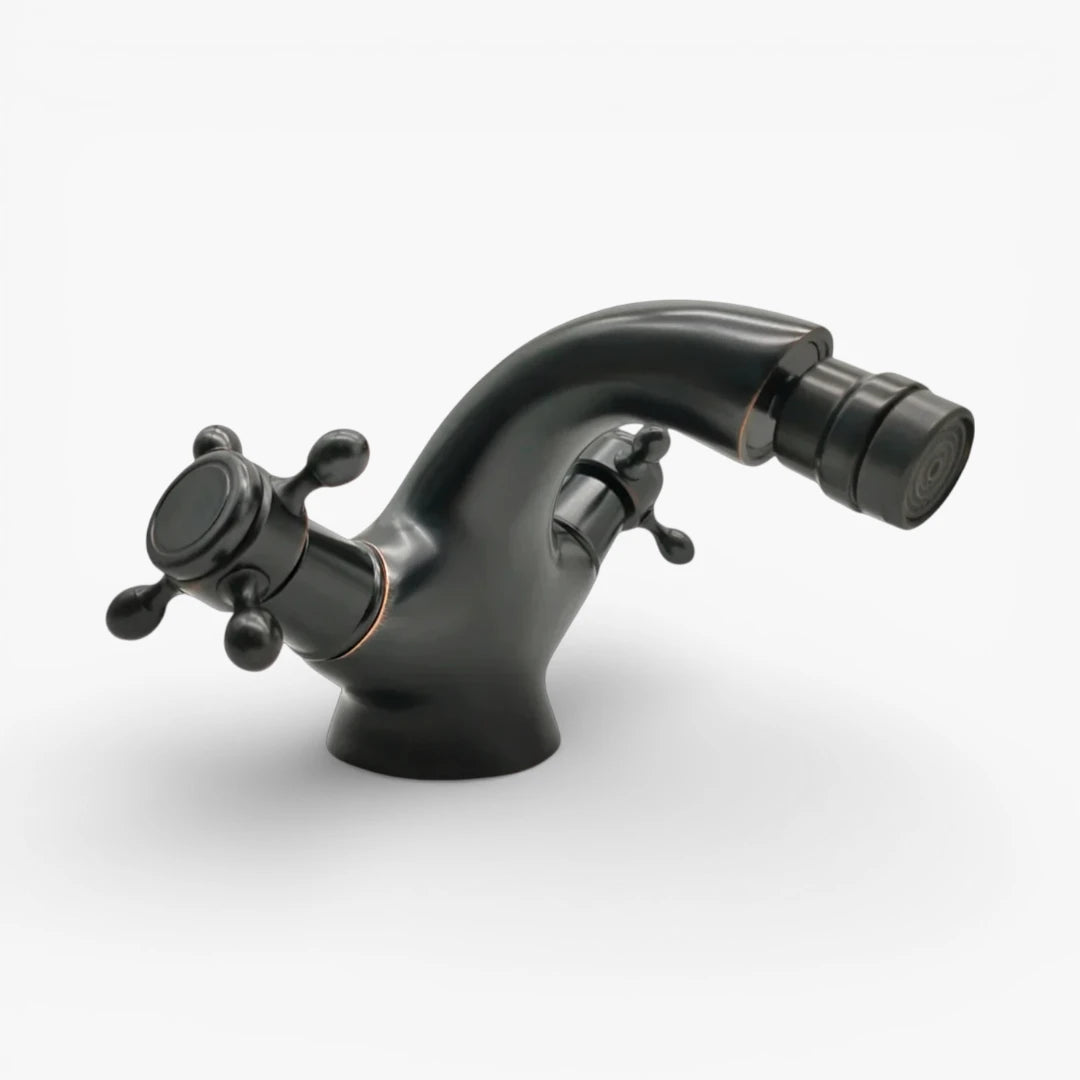 Robinet rétro lavabo deux poignées bec pivotant - Noir - Laiton