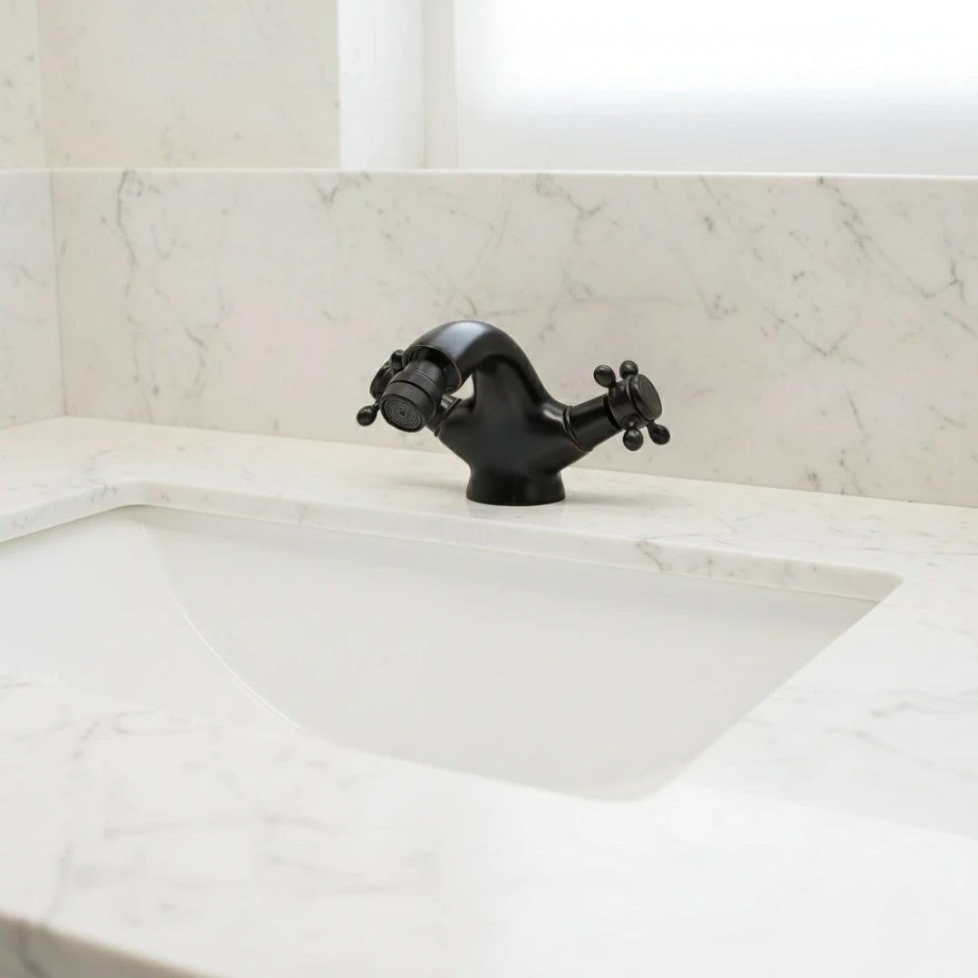 Robinet rétro lavabo deux poignées bec pivotant - Noir - Laiton