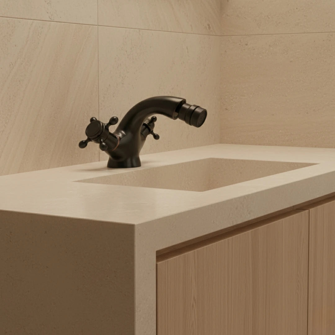 Robinet rétro lavabo deux poignées bec pivotant - Noir - Laiton