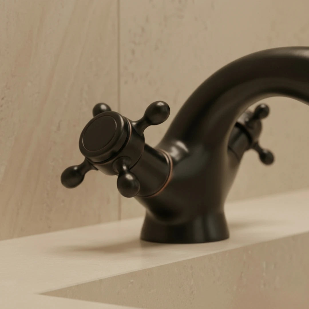 Robinet rétro lavabo deux poignées bec pivotant - Noir - Laiton