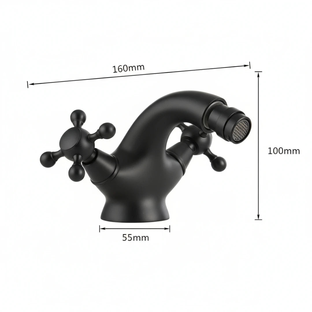Robinet rétro lavabo deux poignées bec pivotant - Noir - Laiton