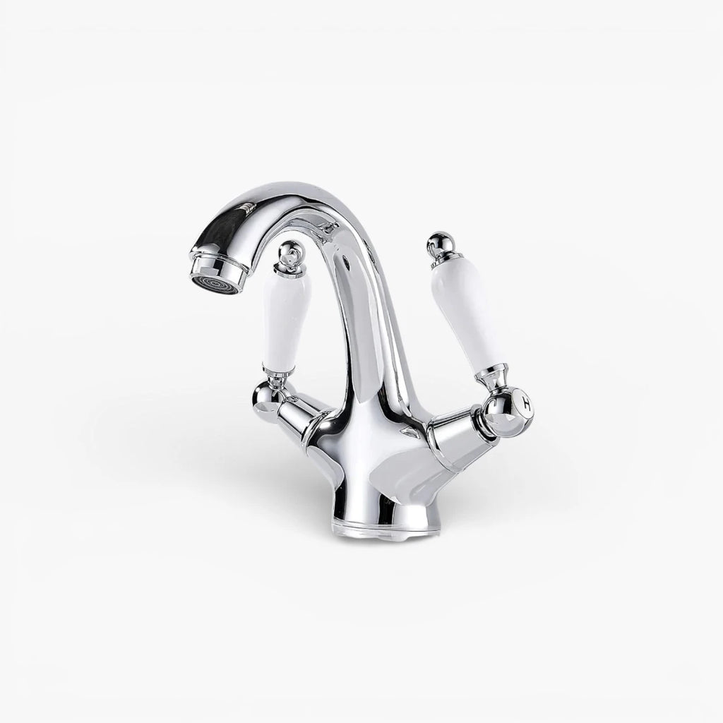Robinet rétro lavabo deux poignées céramique - Argenté - Laiton