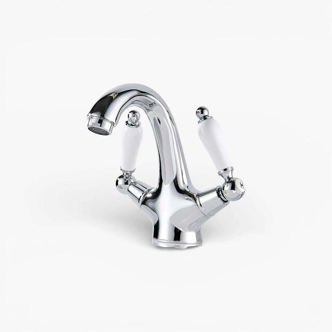 Robinet rétro lavabo deux poignées céramique - Argenté - Laiton