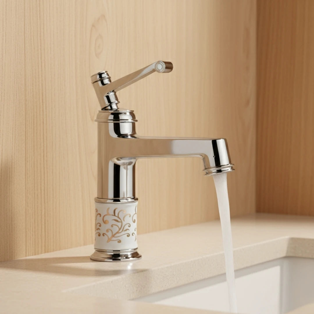 Robinet rétro salle de bain lavabo arabesque - Argenté - Laiton