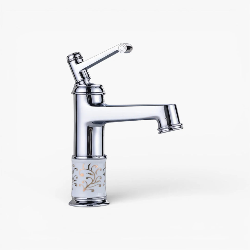 Robinet rétro salle de bain lavabo arabesque - Argenté - Laiton