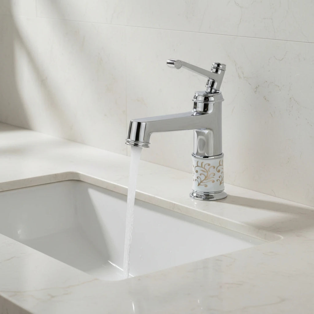 Robinet rétro salle de bain lavabo arabesque - Argenté - Laiton