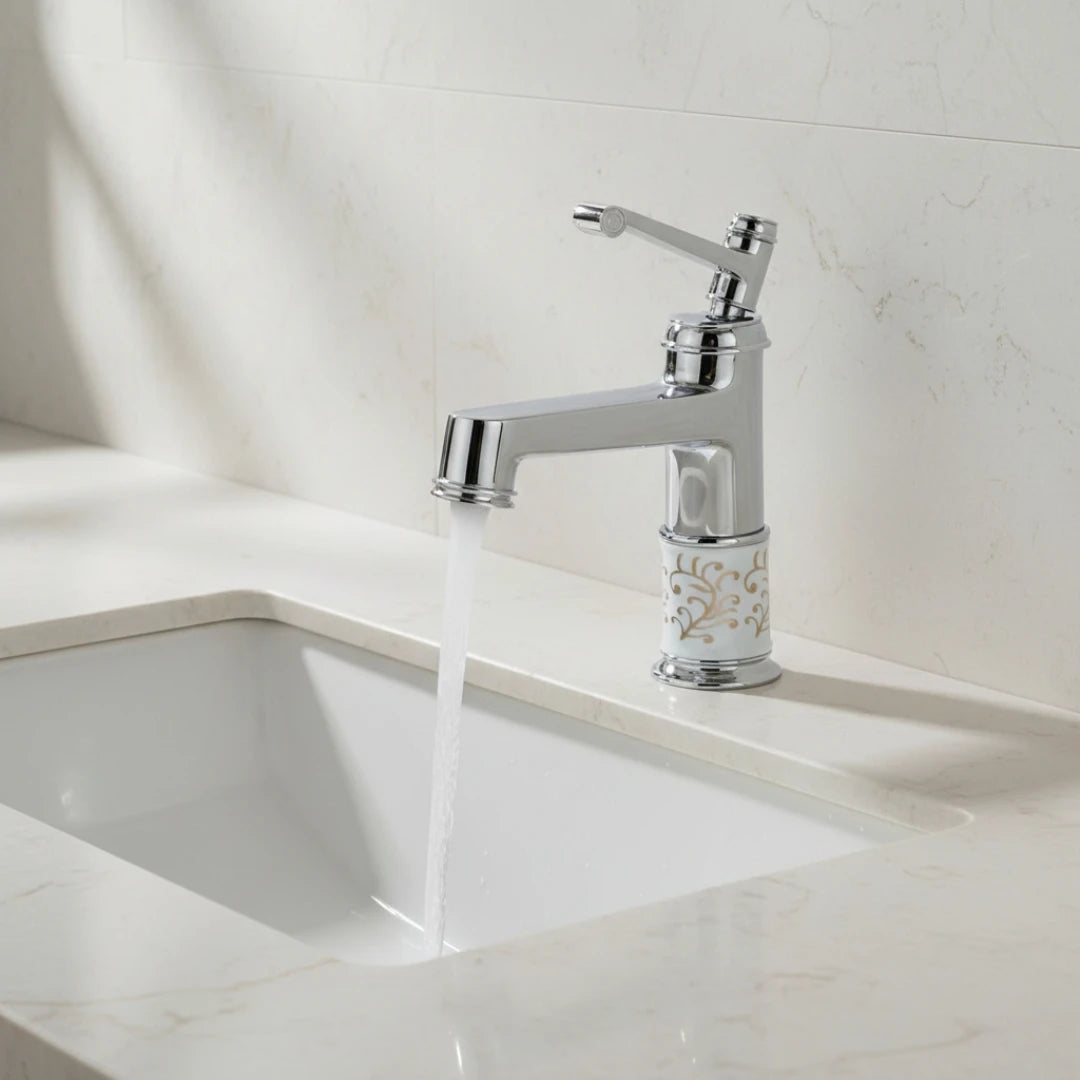 Robinet rétro salle de bain lavabo arabesque - Argenté - Laiton