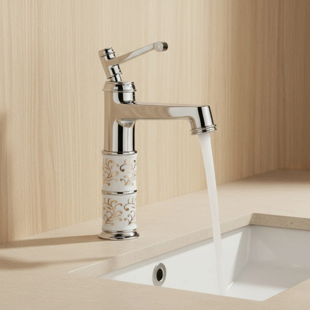 Robinet rétro salle de bain lavabo arabesque - Argenté - Laiton