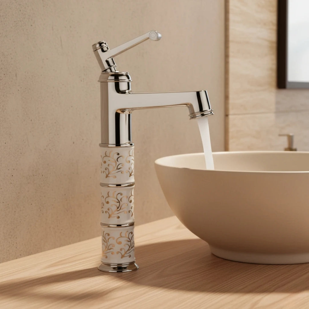 Robinet rétro salle de bain lavabo arabesque - Argenté - Laiton