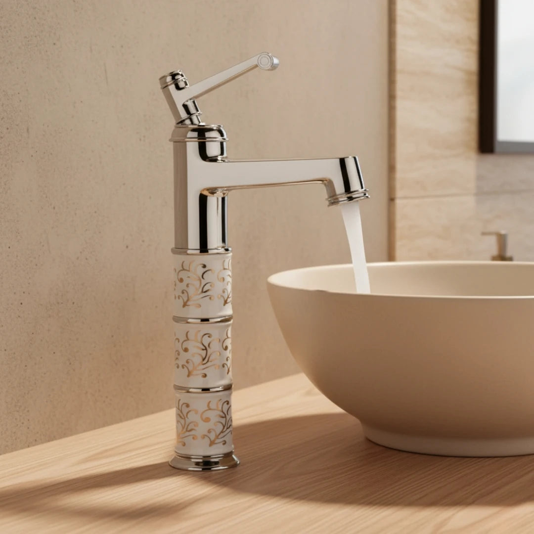 Robinet rétro salle de bain lavabo arabesque - Argenté - Laiton