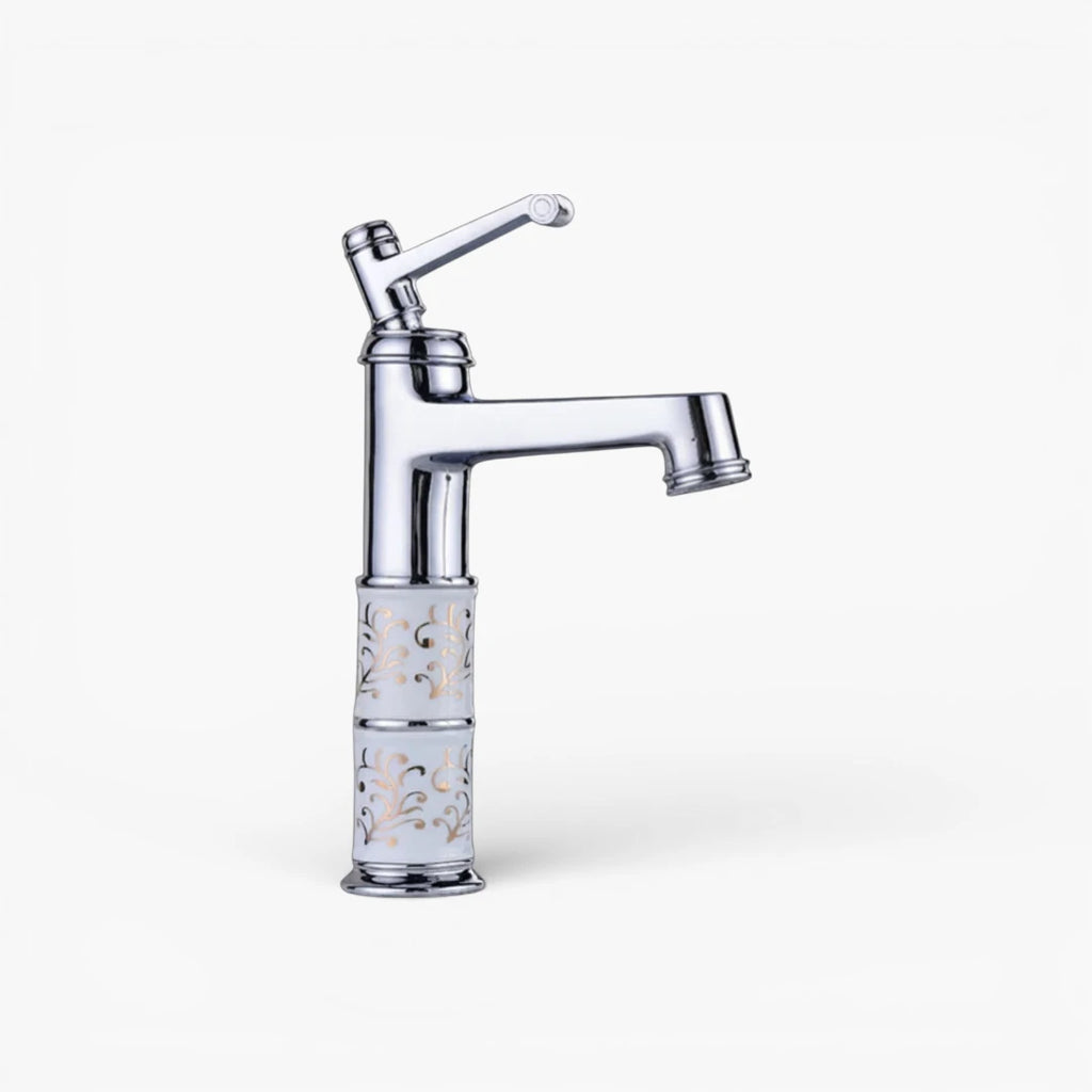 Robinet rétro salle de bain lavabo arabesque - Argenté - Laiton
