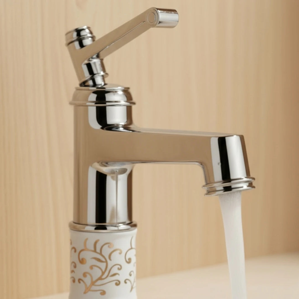 Robinet rétro salle de bain lavabo arabesque - Argenté - Laiton
