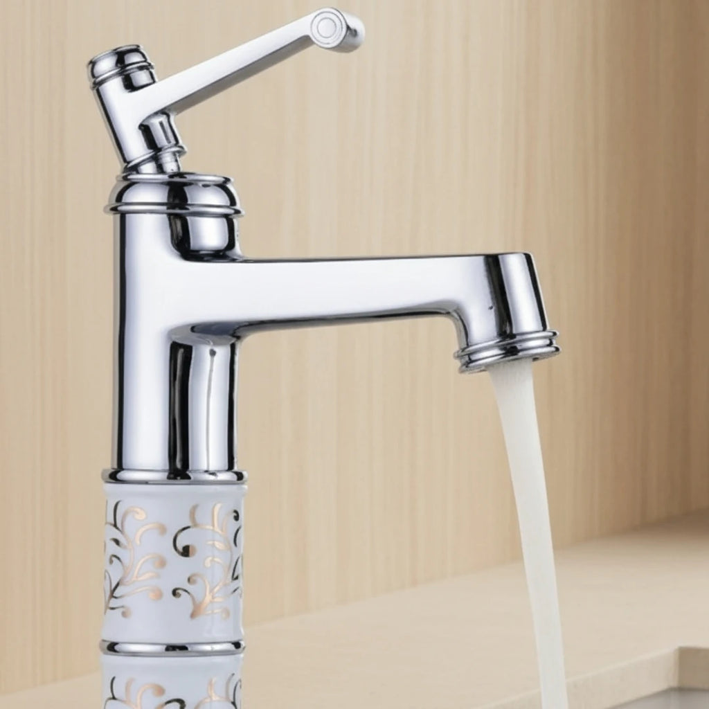 Robinet rétro salle de bain lavabo arabesque - Argenté - Laiton