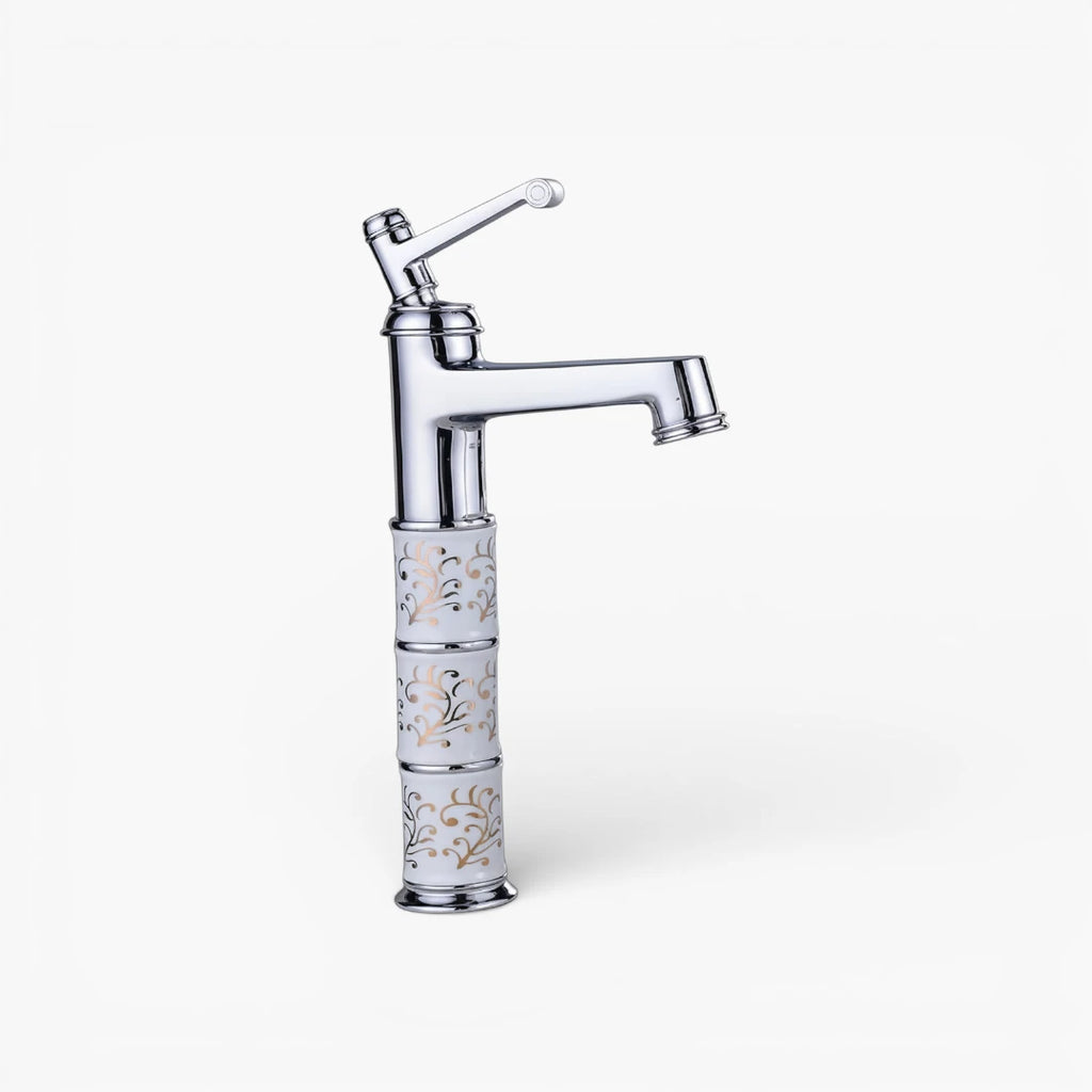 Robinet rétro salle de bain lavabo arabesque - Argenté - Laiton
