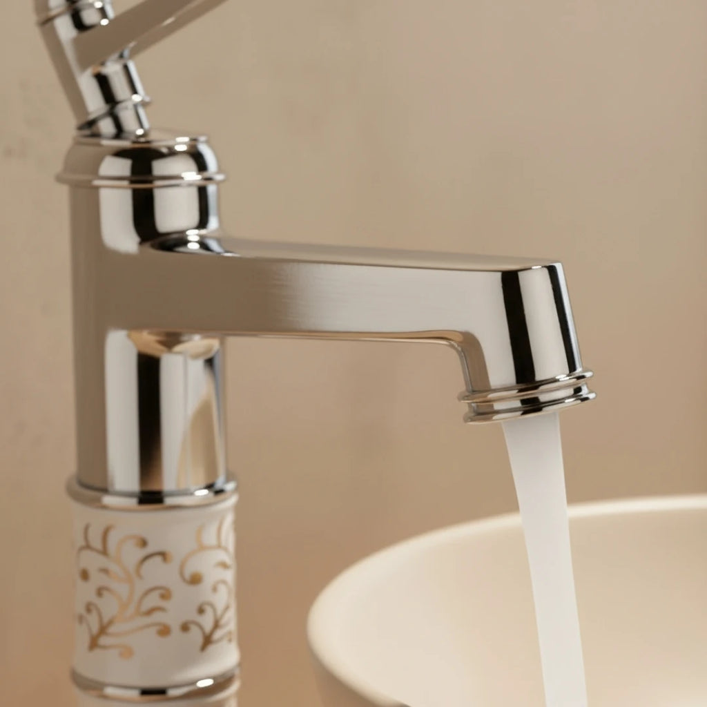 Robinet rétro salle de bain lavabo arabesque - Argenté - Laiton