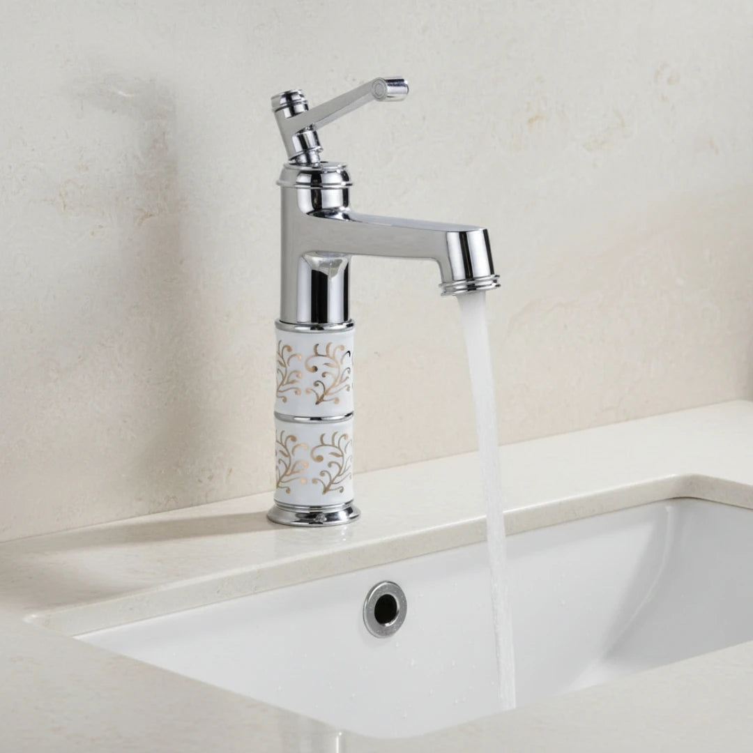 Robinet rétro salle de bain lavabo arabesque - Argenté - Laiton