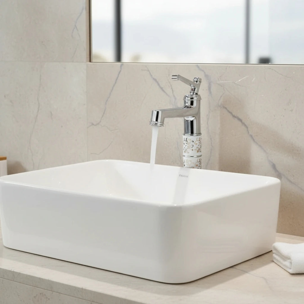 Robinet rétro salle de bain lavabo arabesque - Argenté - Laiton