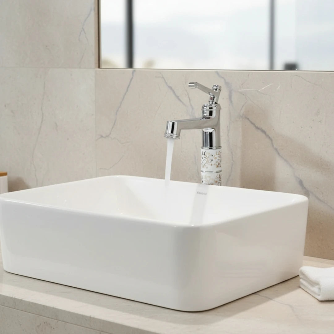 Robinet rétro salle de bain lavabo arabesque - Argenté - Laiton