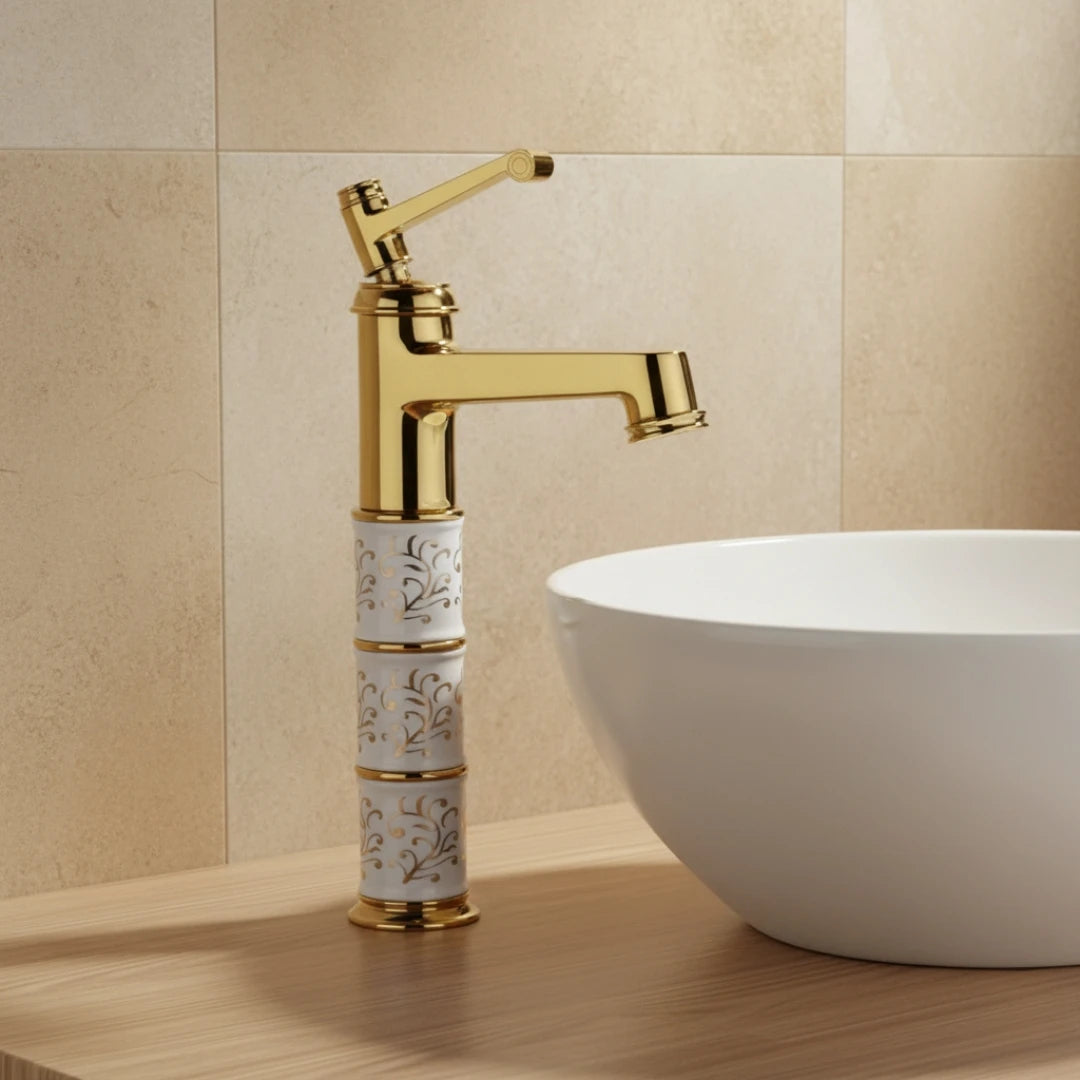 Robinet rétro salle de bain lavabo arabesque - Doré - Laiton