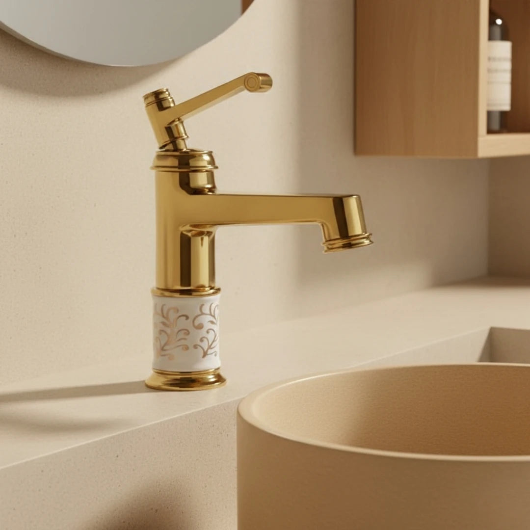 Robinet rétro salle de bain lavabo arabesque - Doré - Laiton