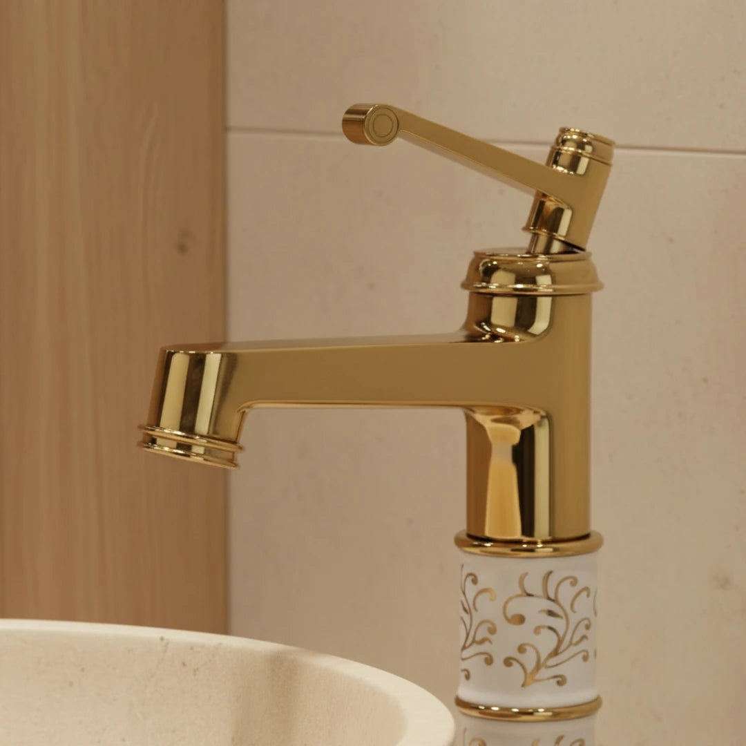 Robinet rétro salle de bain lavabo arabesque - Doré - Laiton