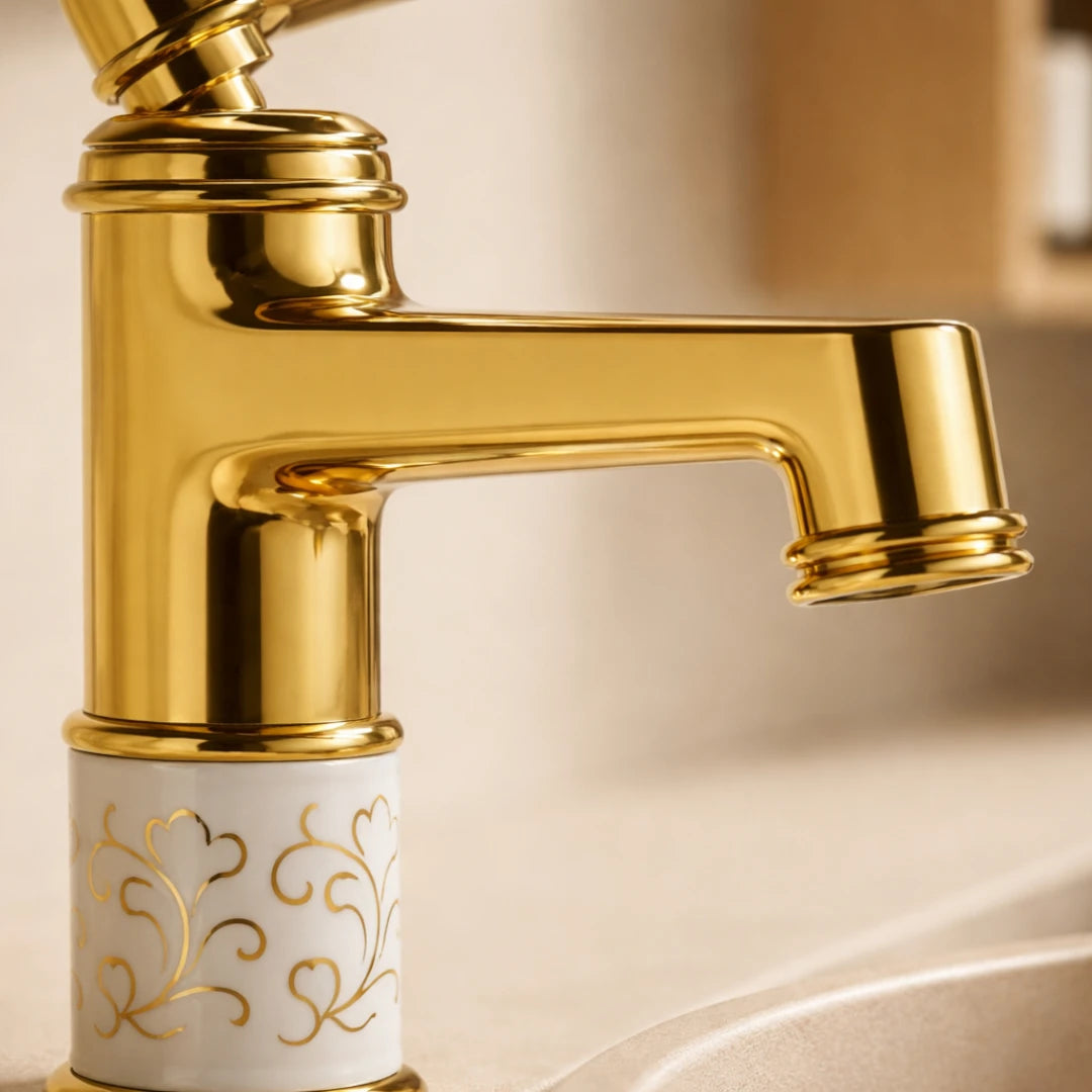 Robinet rétro salle de bain lavabo arabesque - Doré - Laiton