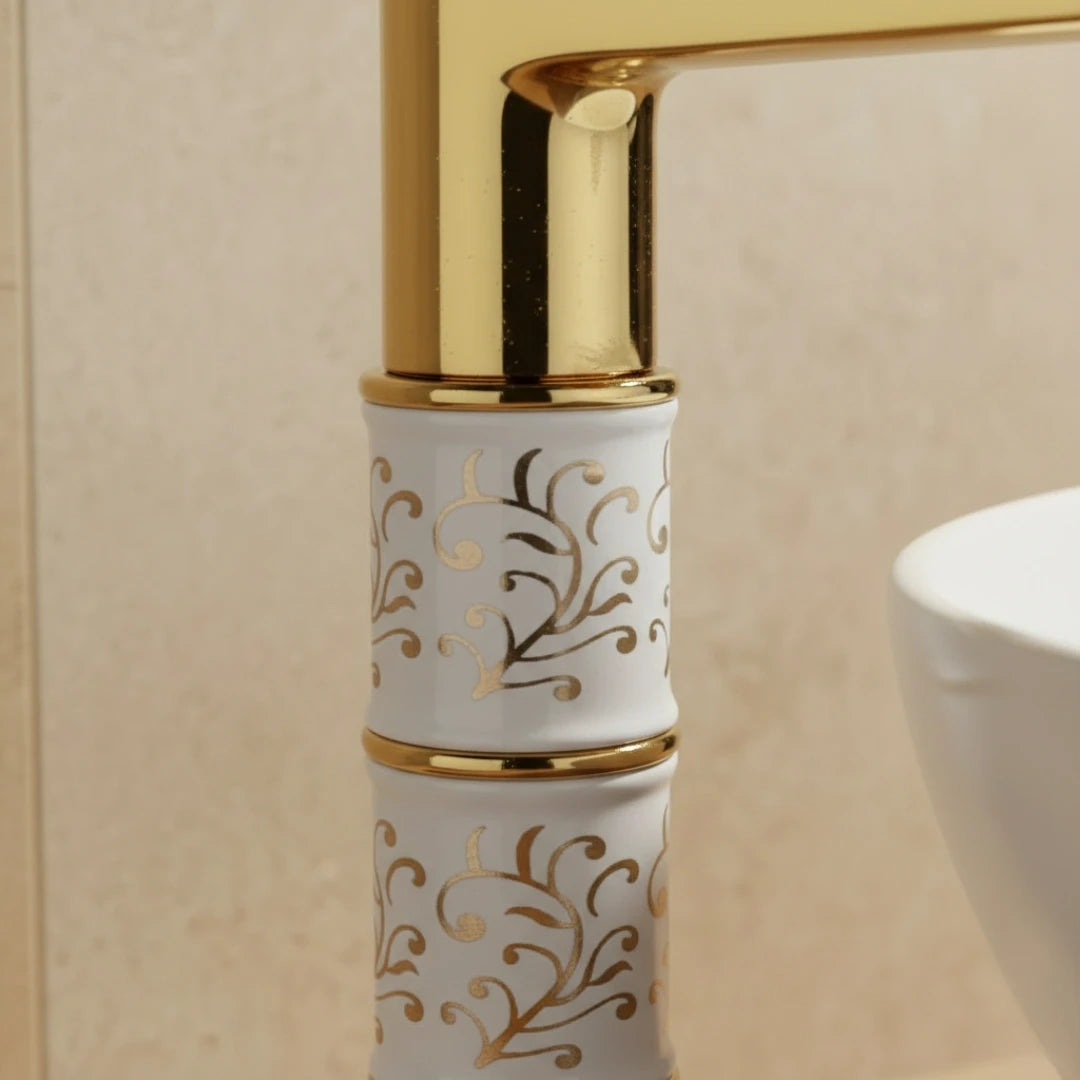 Robinet rétro salle de bain lavabo arabesque - Doré - Laiton