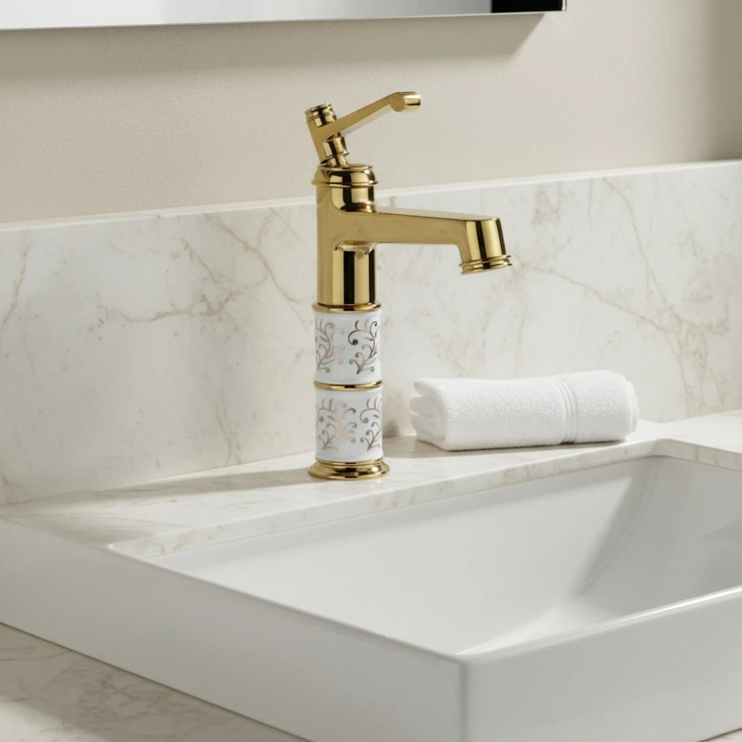 Robinet rétro salle de bain lavabo arabesque - Doré - Laiton