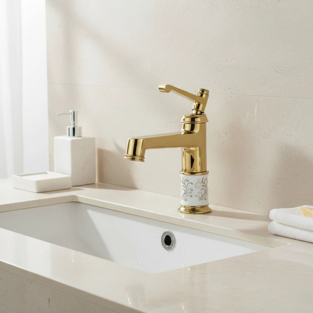 Robinet rétro salle de bain lavabo arabesque - Doré - Laiton