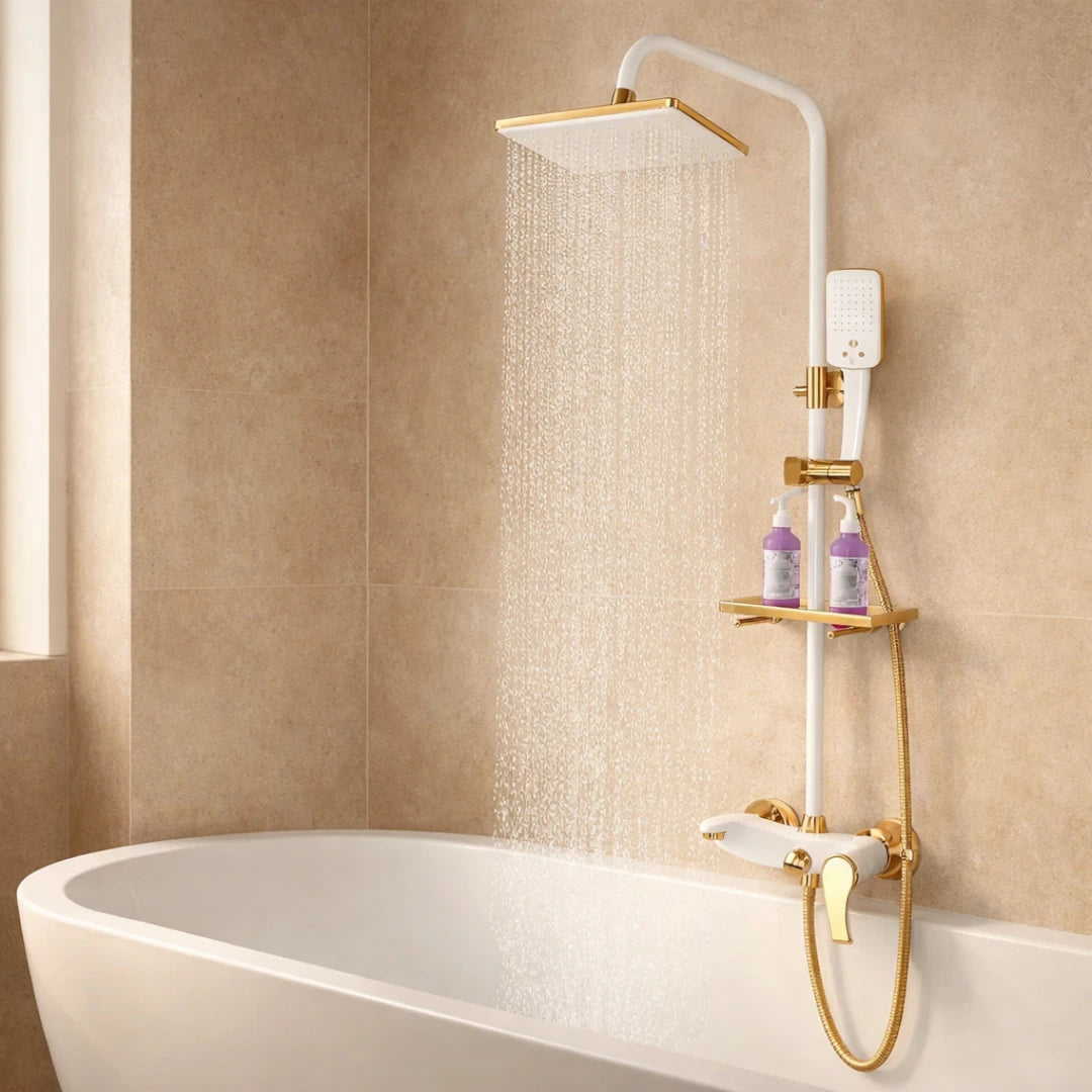 Robinet salle de bain baignoire douche - Blanc Doré