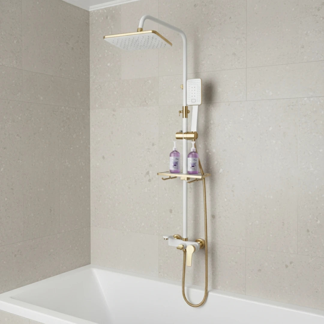 Robinet salle de bain baignoire douche - Blanc Doré
