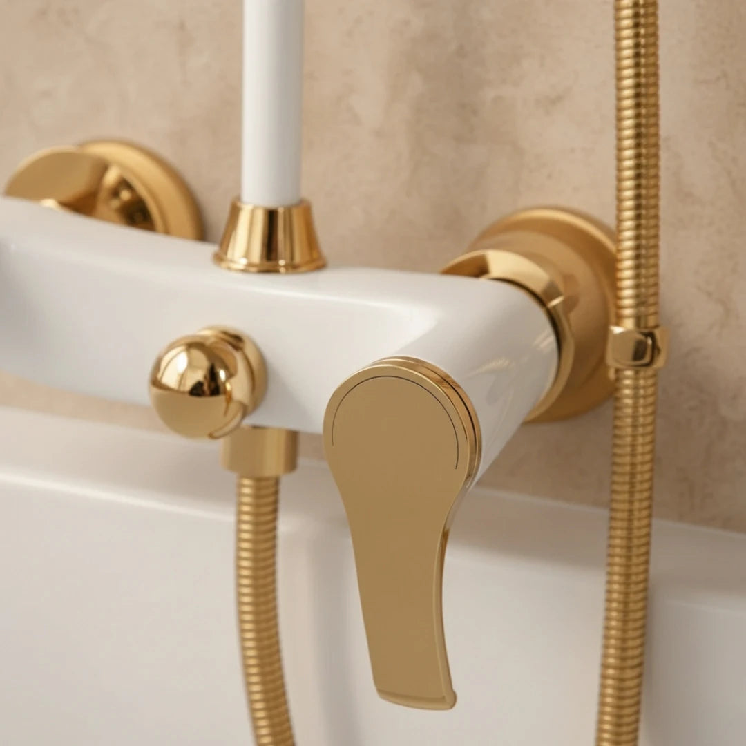 Robinet salle de bain baignoire douche - Blanc Doré