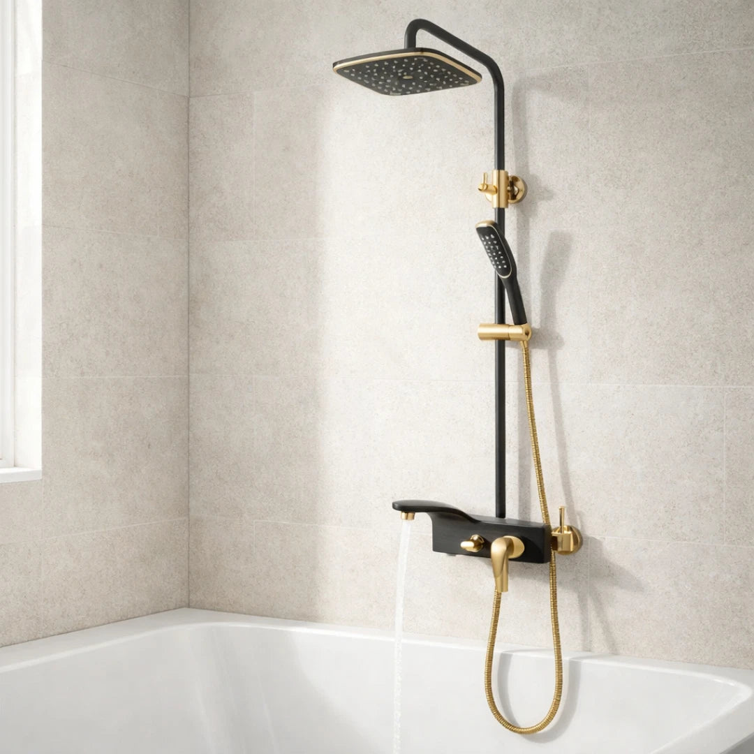 Robinet salle de bain baignoire douche - Noir Doré
